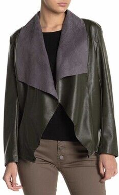 Tahari Faux Leather Moto Jacket Size Large Forest Night NWT MSRP 118 Deep Green